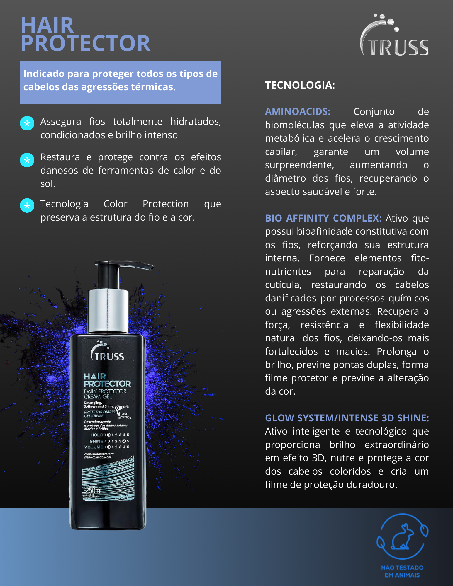 Produto  - Leave in com proteção térmica e solar HAIR PROTECTOR TRUSS PROFESSIONAL 250ml