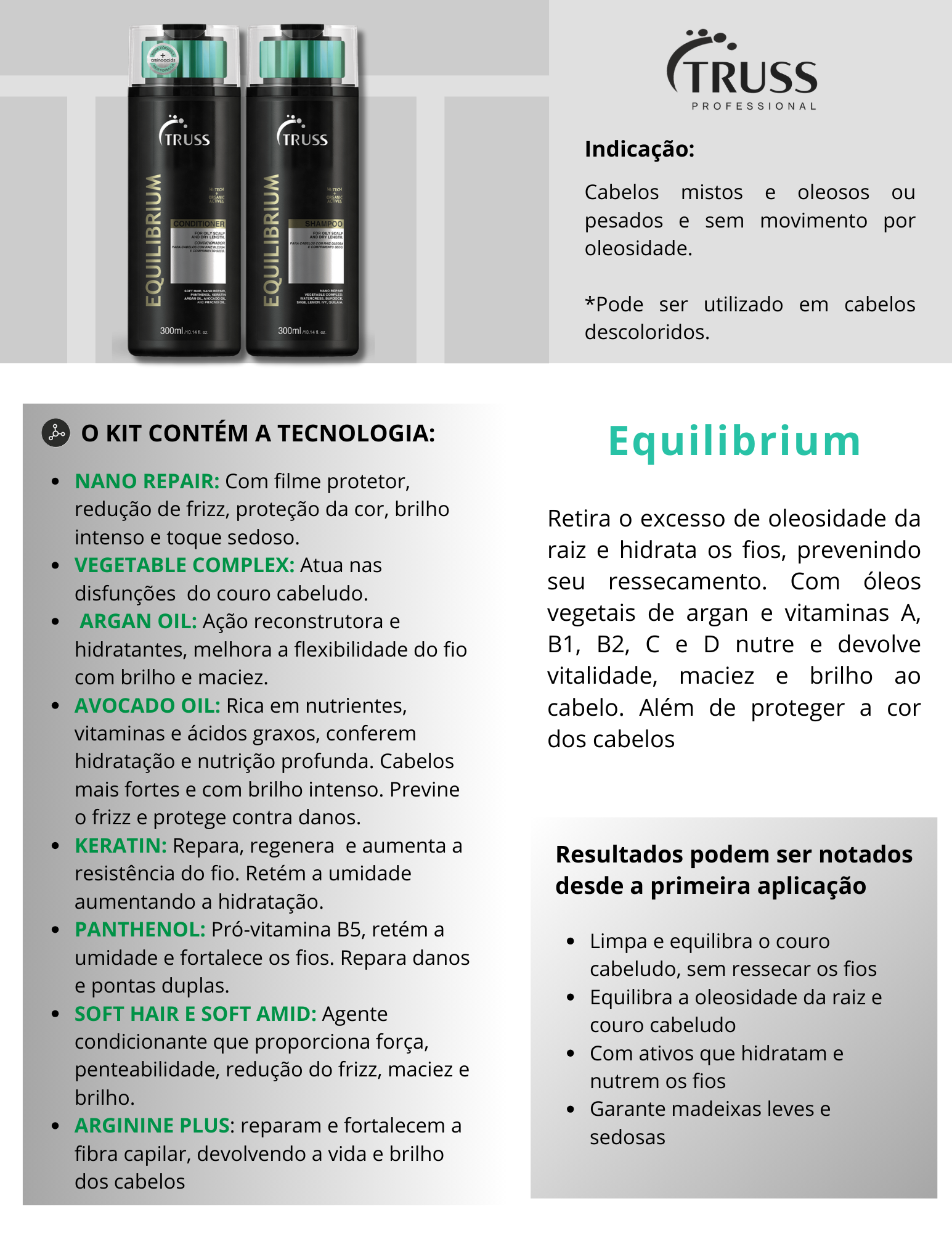 Produto  - Shampoo EQUILIBRIUM TRUSS PROFESSIONAL 300ml - Condicionador EQUILIBRIUM TRUSS PROFESSIONAL 300ml