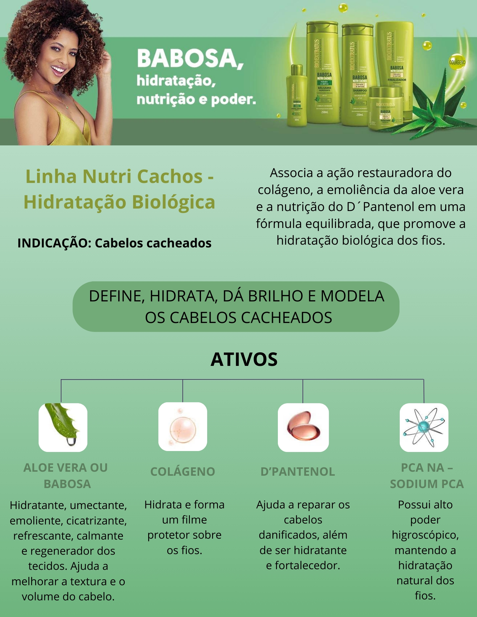 Produto  - Shampoo NUTRI CACHOS BIO EXTRATUS 250ml - Condicionador NUTRI CACHOS BIO EXTRATUS 250ml - Máscara NUTRI CACHOS BIO EXTRATUS 250g - Finalizador NUTRI CACHOS BIO EXTRATUS 200g - Cristal líquido NUTRI CACHOS BIO EXTRATUS 60ml