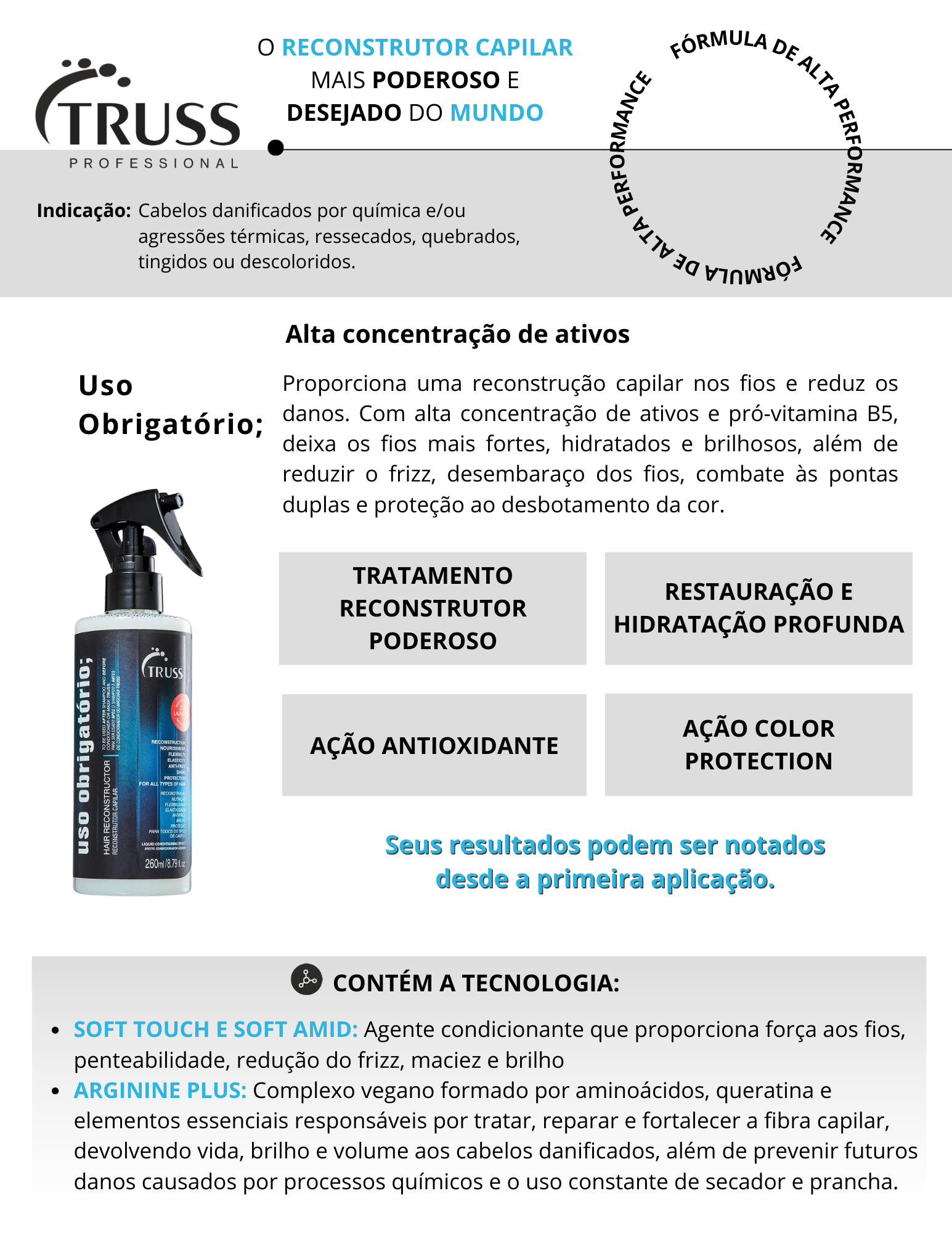 Produto  - Spray USO OBRIGATÓRIO; TRUSS PROFESSIONAL 260ml
