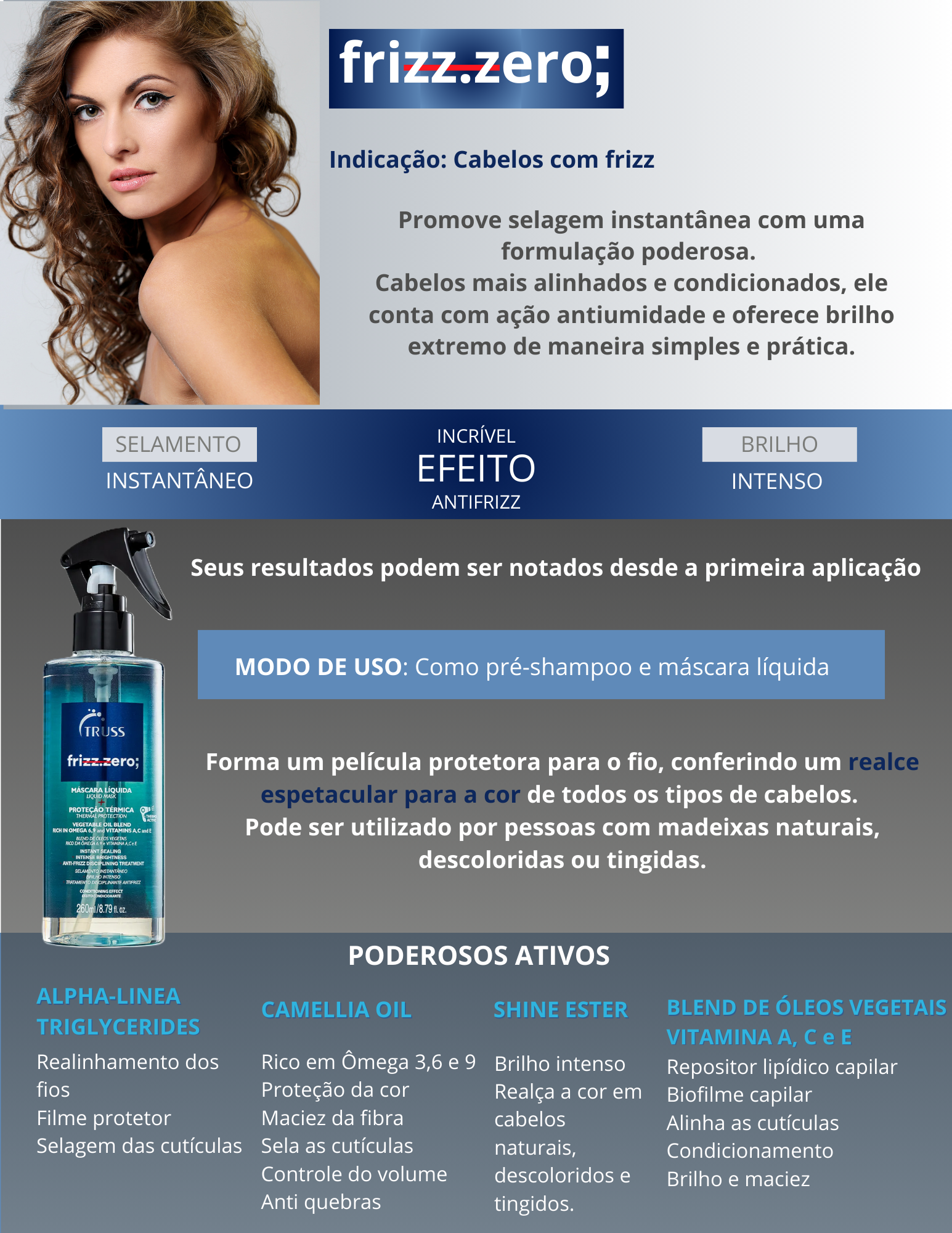 Produto  - Máscara líquida FRIZZ ZERO TRUSS PROFESSIONAL 260ml